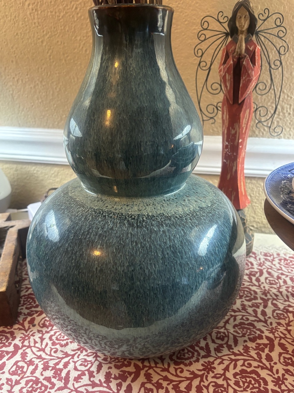 Ceramic Gourd Vase - Teal Blue Finish